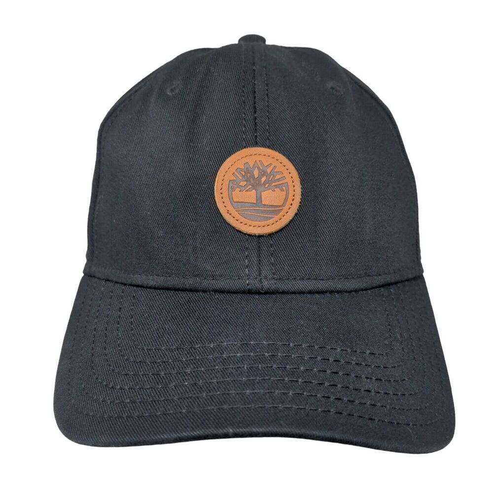 Timberland Leather Patch Strapback Hat Black Osfm… - image 1